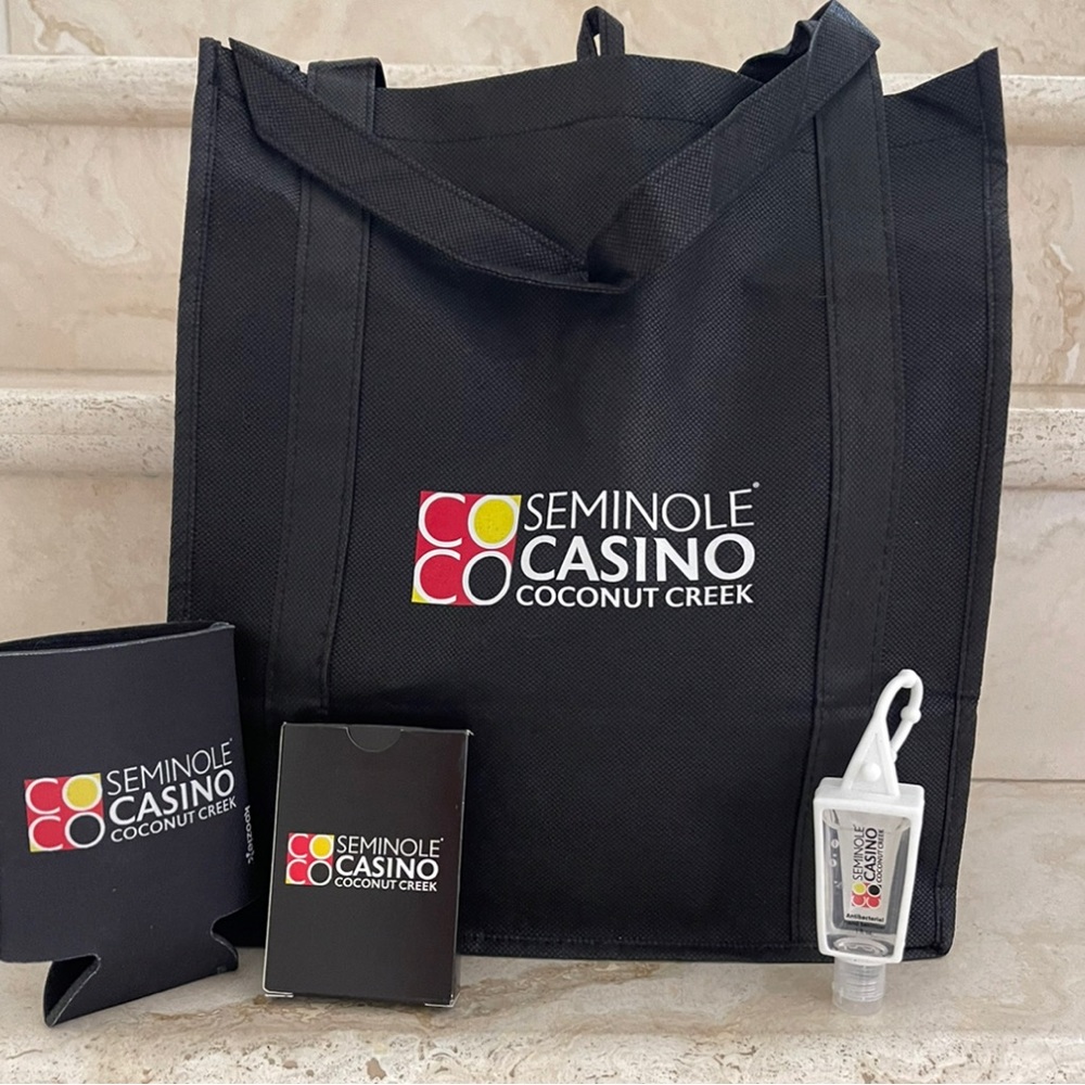 Seminole Casino Coconut Creek Tote Bag, Playing Cards, Koozie & Travel Sanitizer
